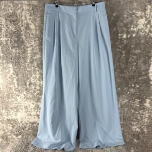 Ann Taylor Size 14 Pleated Wide Leg Casual Pants Blue Button Zip Stretch